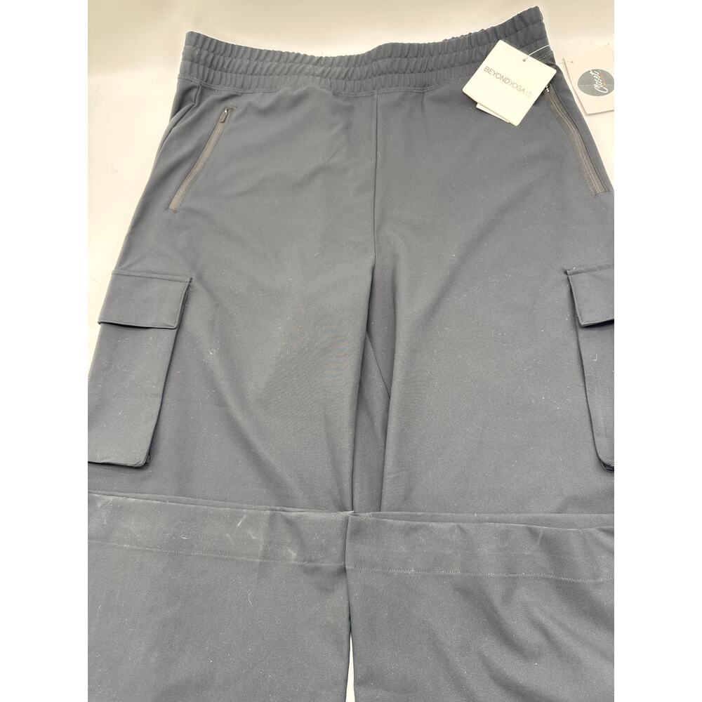 New Beyond Yoga Wide Leg Trouser Pants Women L Elastic Waist  Black, side pocket